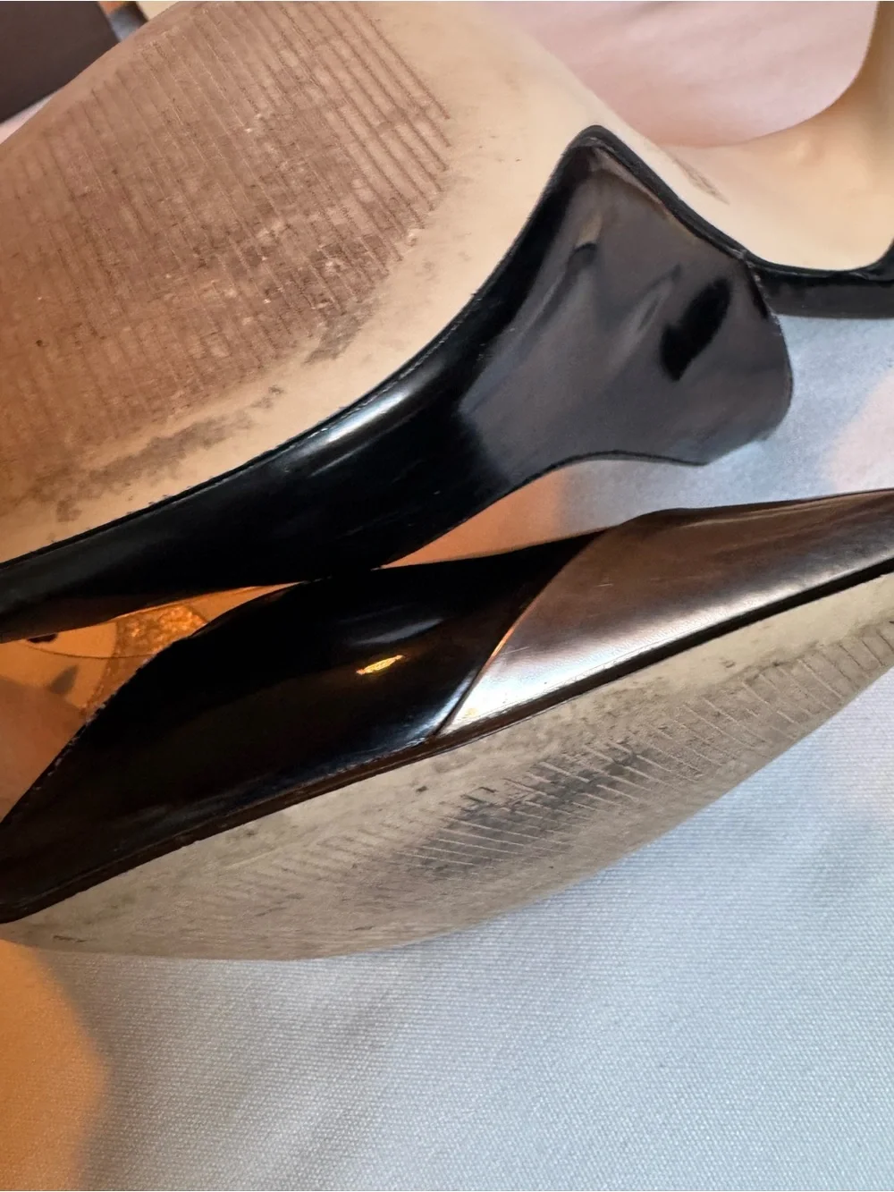 Adrianna Papell Black Leather Slingback Heels with Silver Pointed Cap